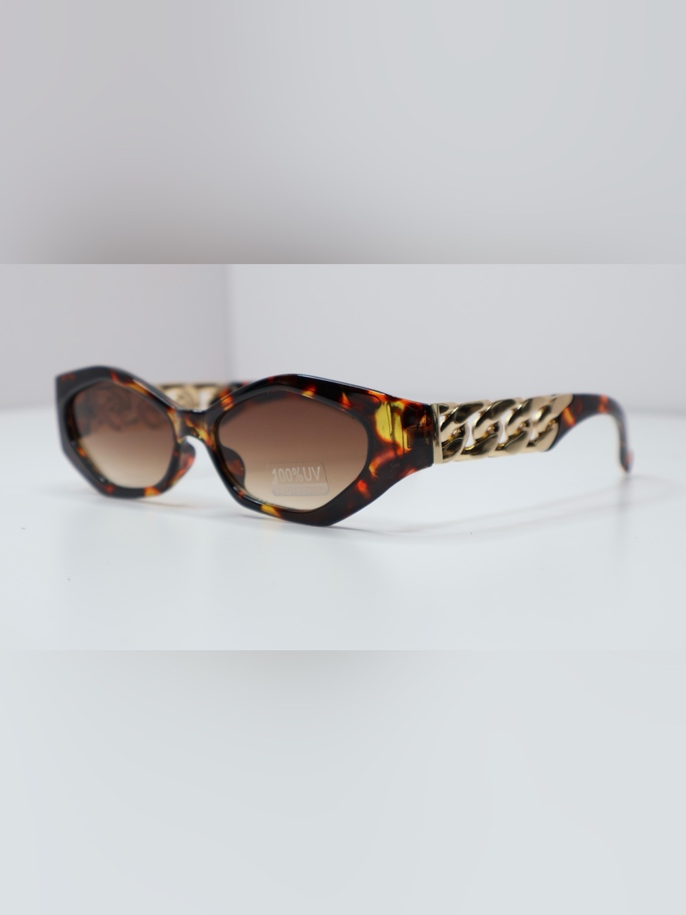 Tortoiseshell Sunglasses with Gold Chain Temples - Brown Lenses
